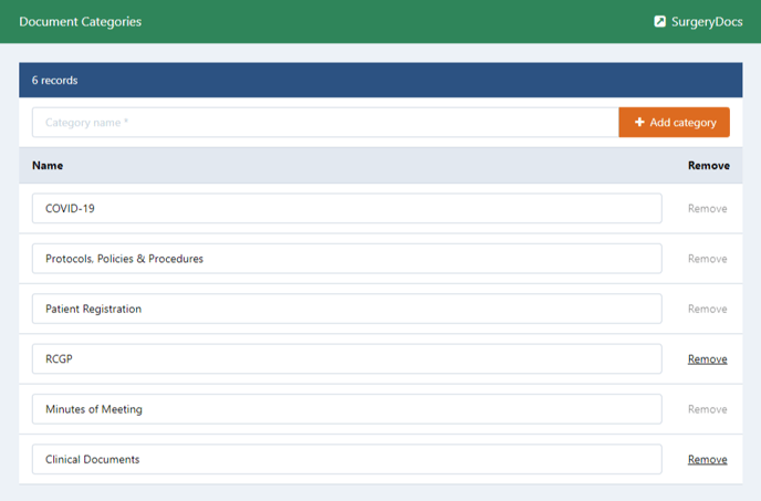 SurgeryDocs Document Categories